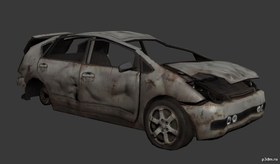 Wrecked compact car